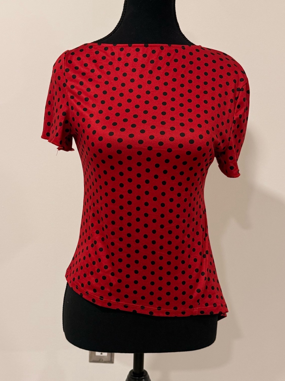 Red Polka Dot Short Sleeve Asymmetric Women's Top